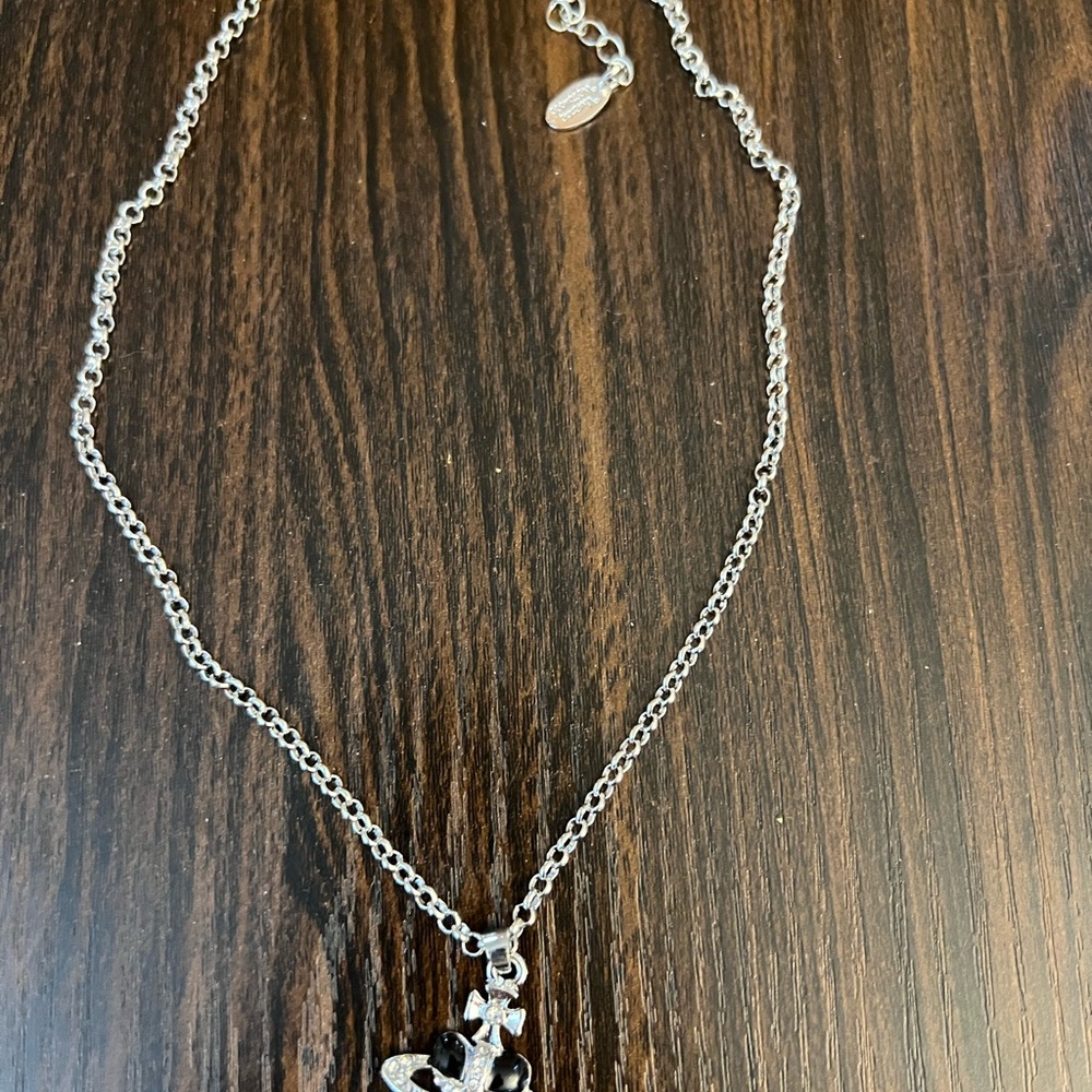 Vivienne Westwood Heart Orb Pendant Necklace Silver Tone Black Saturn Ring - Picture 2 of 10